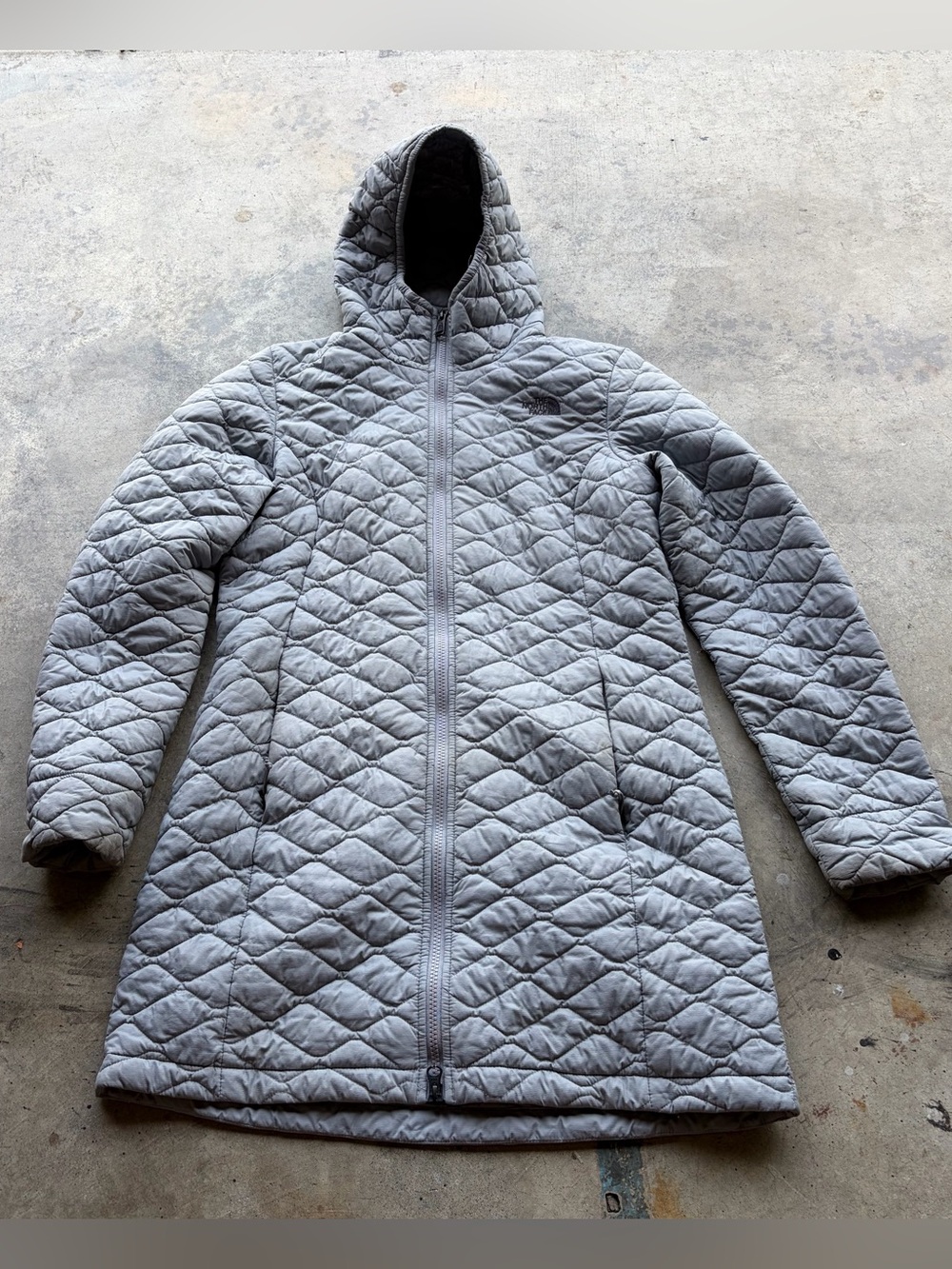 The North Face Thermoball Parka Grey Quilted Hooded Long Jacket